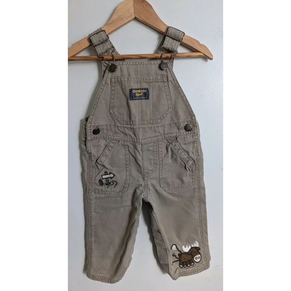 Oshkosh Bgosh Baby Boy Vestbak Overalls 9 Months Brown Tan Moose Outdoor Theme